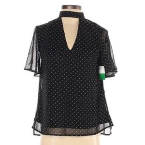 Dip Short Sleeve Black Polka Dots Blouse NWT